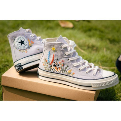 Embroidered Converse, Cat and Flower Garden, Mushroom Embroidered
