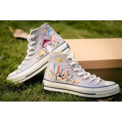 Embroidered Converse, Cat and Flower Garden, Mushroom Embroidered
