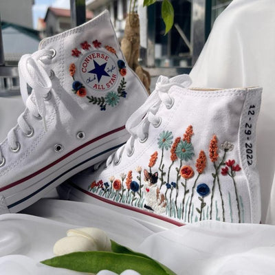 Mushroom Converse, Embroidered Mushrooms And Flower, Converse High Top