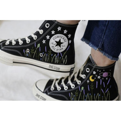 Custom embroidery, Converse Embroidery, Flower converse, Wedding shoes