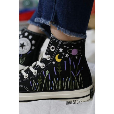 Custom embroidery, Converse Embroidery, Flower converse, Wedding shoes