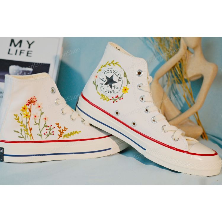 Embroidered Converse, Custom Colorful Chrysanthemum Garden, Sneaker