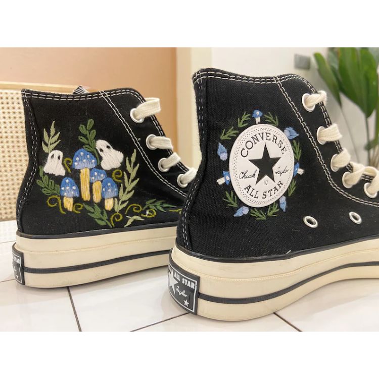 Ghosts and mushrooms Converse Shoes, Embroidered  Custom, Gift