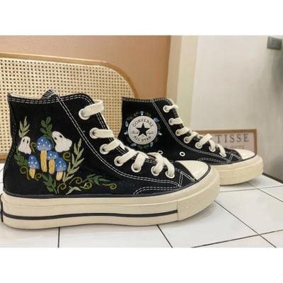 Ghosts and mushrooms Converse Shoes, Embroidered  Custom, Gift