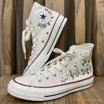 Custom Converse High Tops, Converse Embroidered Daisy Flower