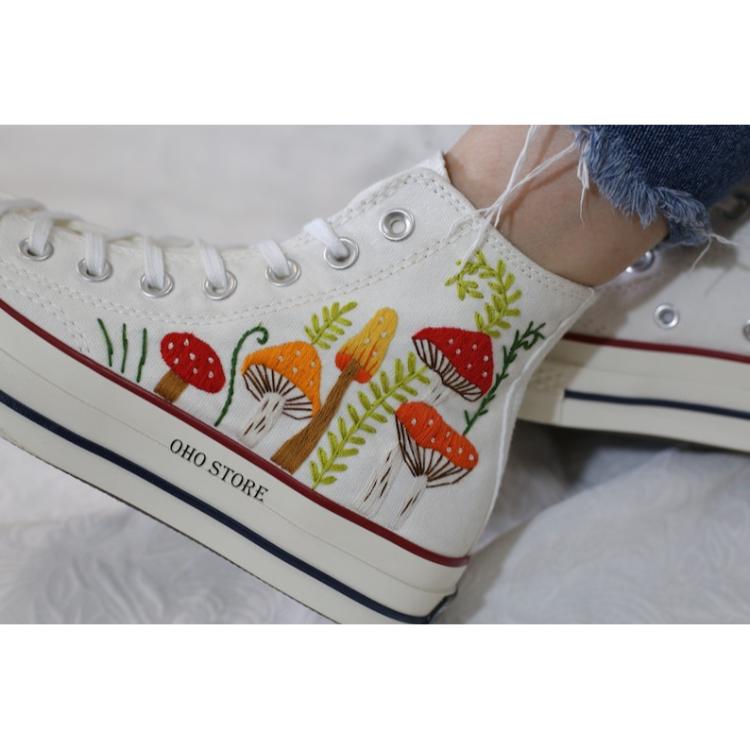 Custom Converse Taylor 1970s Mushrooms Embroidered Shoes, embroidered