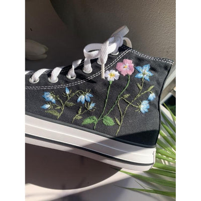 Embroidered Converse Wedding Flowers, Custom Converse High Tops