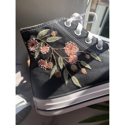 Embroidered Converse Wedding Flowers, Custom Converse High Tops