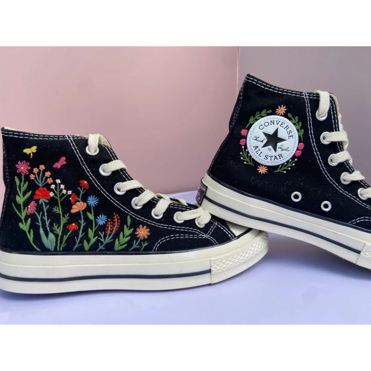Custom Coverse Platform, Wedding Flowers Embroidered Converse