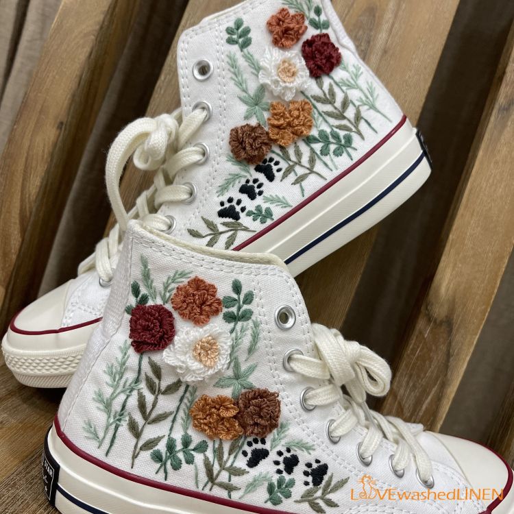 Wedding Flowers Embroidered Converse, Pet Footprint Embroidered
