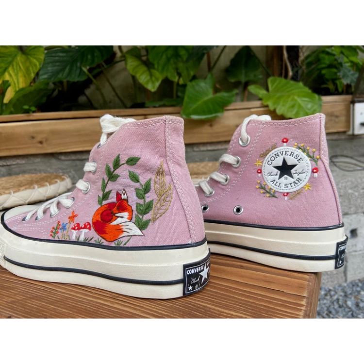 Fox, Mushroom And Flower Converse Embroidery, Embroidered Converse