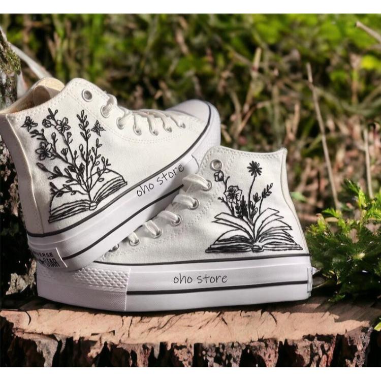 Converse high tops, embroidered shoes converse, wedding converse
