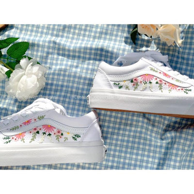Wedding Vans, Custom Wedding Shoes, Embroidered Pastel Roses Vans