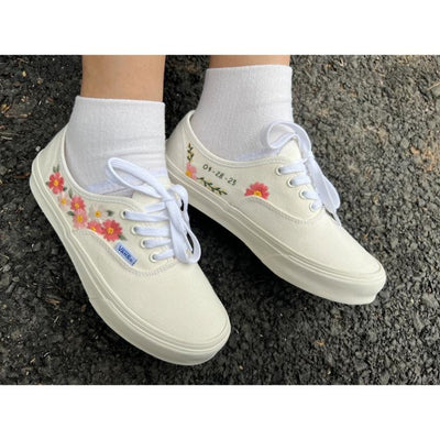 Bridal Shoes, Custom Vans Shoes, Embroidered Flowers Shoes