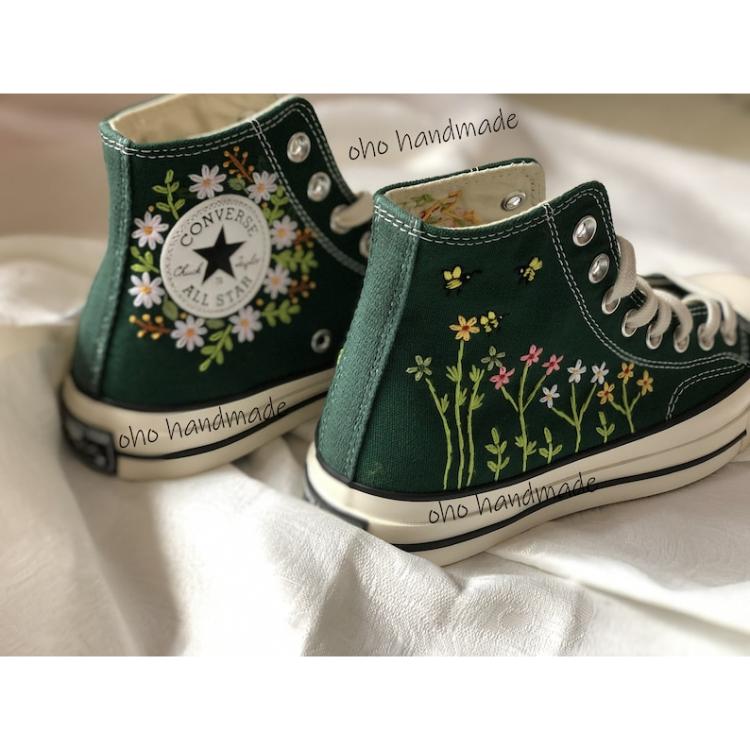 Custom embroidery, Converse shoes flower embroidery, Unique gifts
