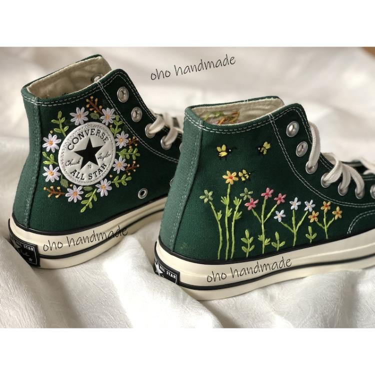 Custom embroidery, Converse shoes flower embroidery, Unique gifts