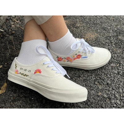 Bridal Shoes, Custom Vans Shoes, Embroidered Flowers Shoes