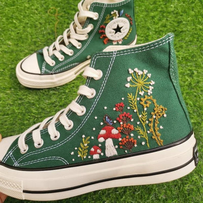 Flower Mint Converse Custom, Gift For Kid, Converse Chuck Taylor 1970s