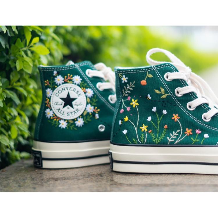 Custom Embroidered Converse High Tops, Converse Embroidered Flowers