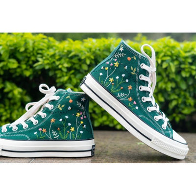 Custom Embroidered Converse High Tops, Converse Embroidered Flowers