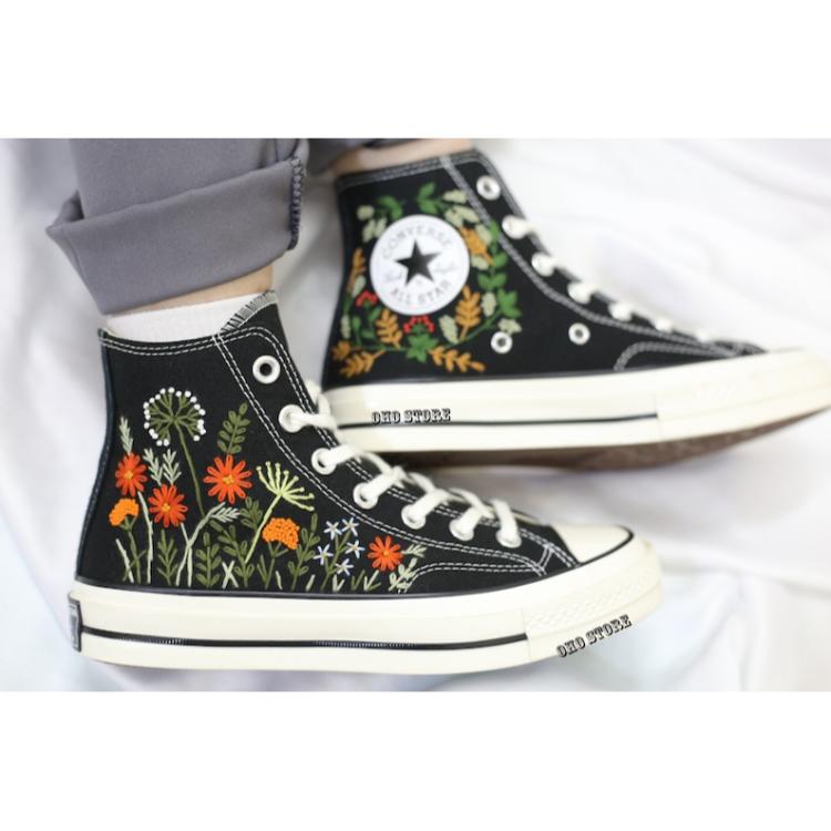 Embroidered converse, Custom Flower Embroidery, Custom Converse