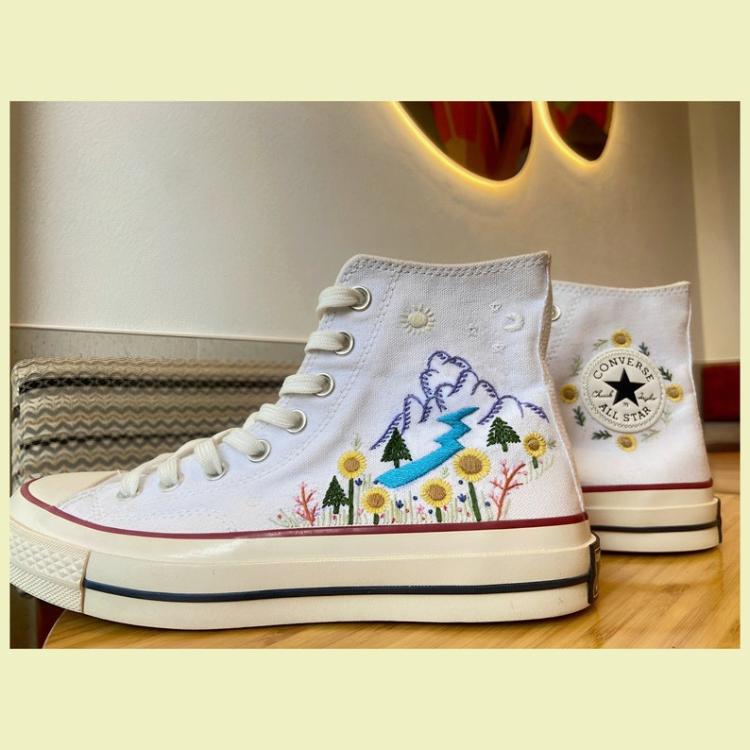 Embroidered Converse Heart, Flower Embroidery Wedding Converse Shoes