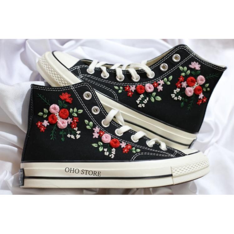 Converse high tops, Custom Converse Chuck Taylor  Flowers Embroidery