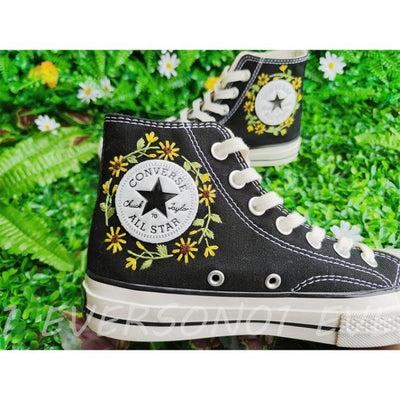 Custom Embroidery Shoes, Flower Converse Handmade, Wedding Gift