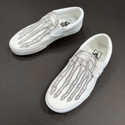 Skeleton Boney Feet Custom White Vans Slip On Shoes