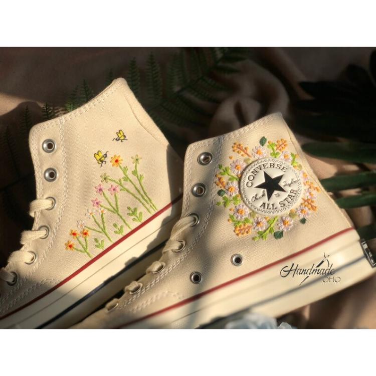 Custom embroidery, Converse shoes, flower embroidery, Unique gifts