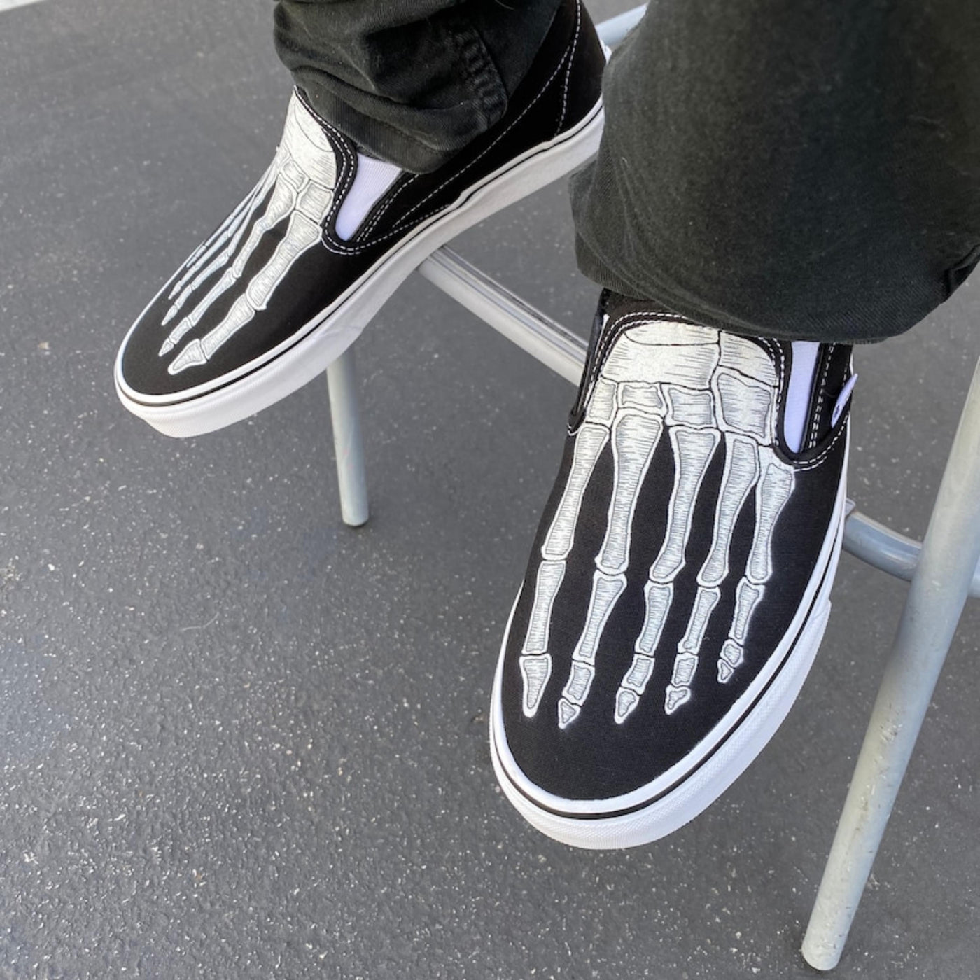 Skeleton Boney Feet Custom Vans Slip On Shoes