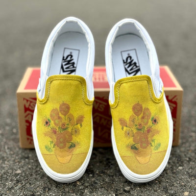 Vincent Van Gogh Sunflowers Painting Custom White Slip On