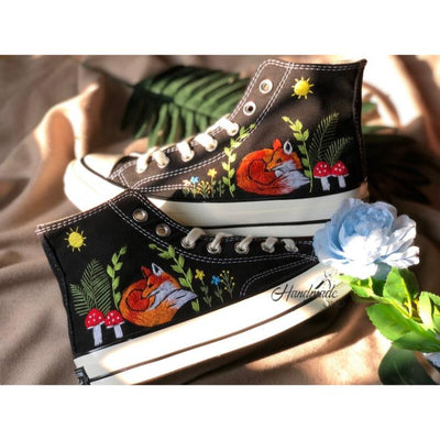 Custom converse, Mushroom shoes, Fox, Flower, Embroidery