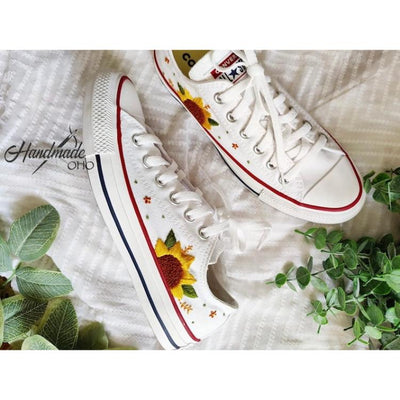 Flower embroidery design , Custom converse low tops , Bridal shoes low