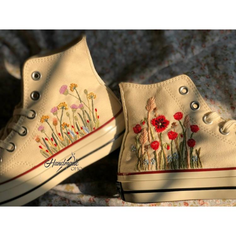 Converse high tops, embroidered shoes, custom converse, wedding