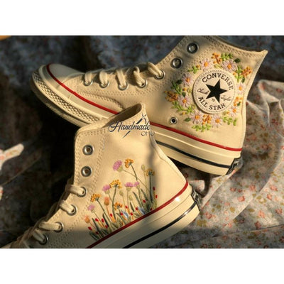 Converse high tops, embroidered shoes, custom converse, wedding