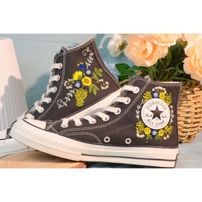 Embroidered Converse, Converse High Tops,Custom Colorful Chrysanthemum