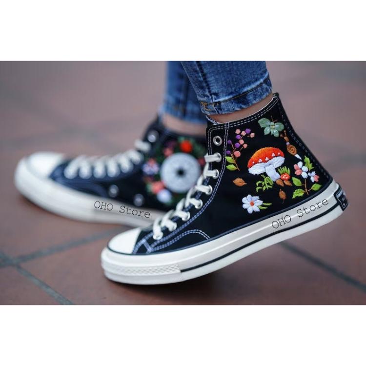 Custom embroidery, Converse, Embroidery, Mushroom shoes