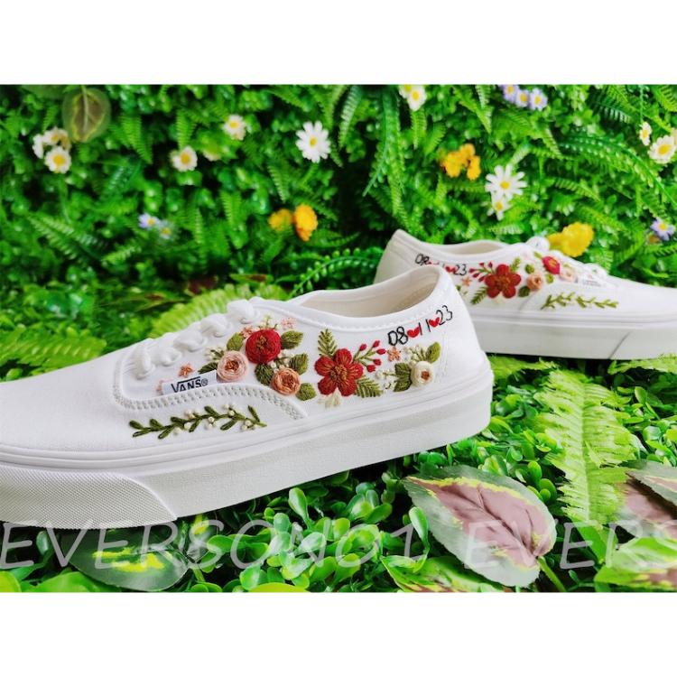 Custom Vans Embroidered Shoes Vans Bridal Sneakers Embroidered Wedding