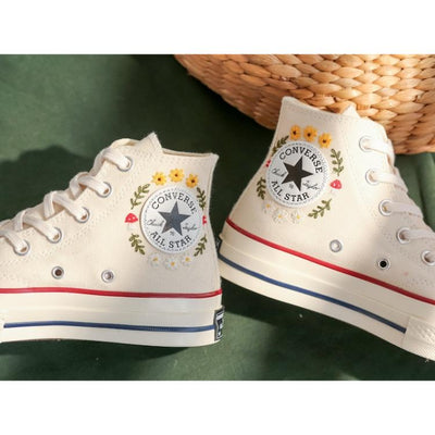 Custom Embroidered Converse, Flowers Embroidered Converse with Cats