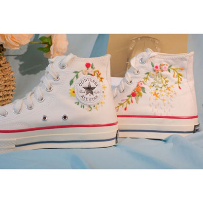 Custom Embroidery Converse, Converse Custom, Converse Neck Floral