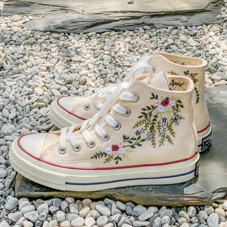 Embroidered Converse, Flower Converse, Converse High Tops Bouquet