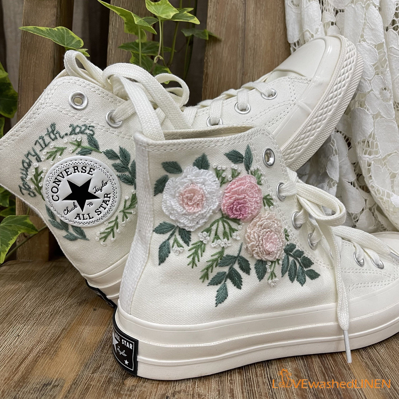 Hand Embroidery Coverse Chuck Taylor Wedding Flowers Embroidered