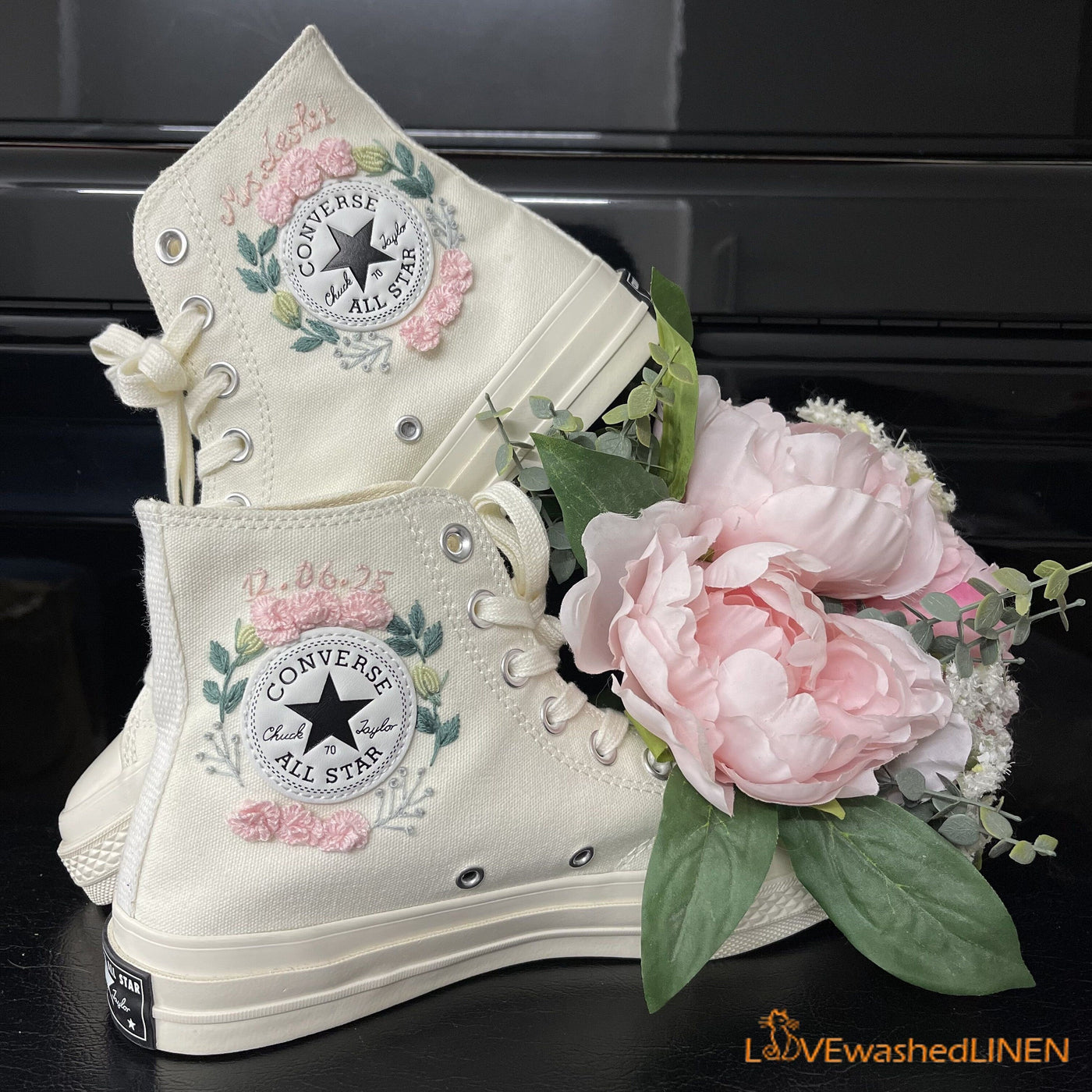 Hand Embroidery Coverse Chuck Taylor Wedding Flowers Embroidered