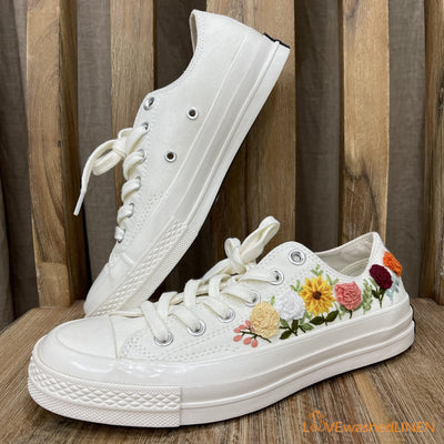 Hand Embroidery Wedding Flowers Embroidered Converse Bridal Flowers
