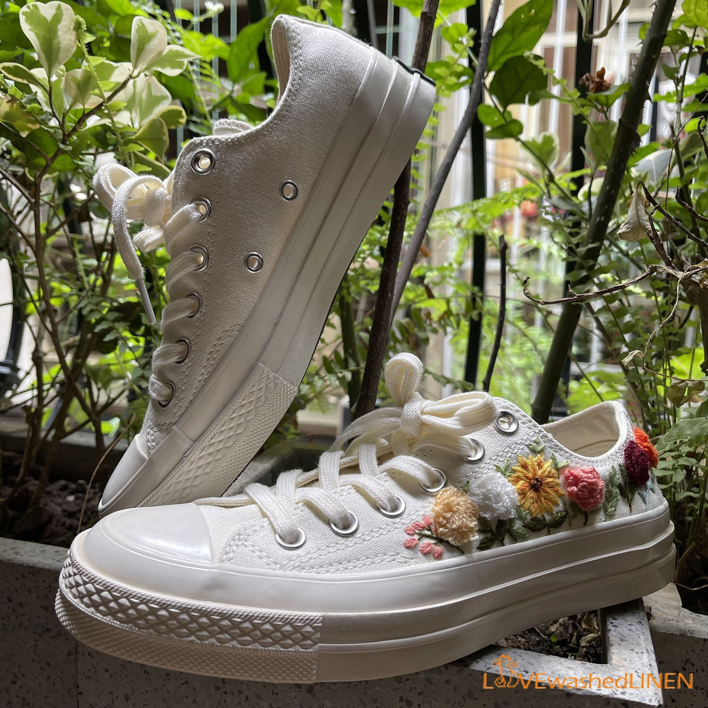 Hand Embroidery Wedding Flowers Embroidered Converse Bridal Flowers