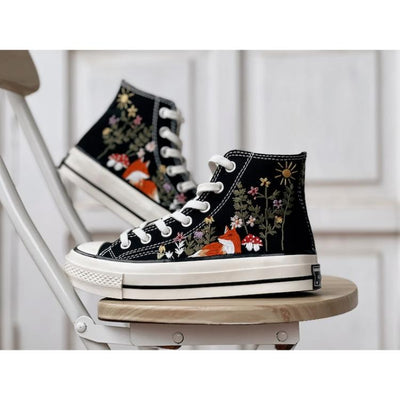 Embroidered Converse, Custom Converse Pet, Embroidered Fox