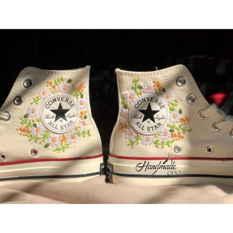 Custom Embroidery Shoes, Flower Converse Handmade, Women Shoes