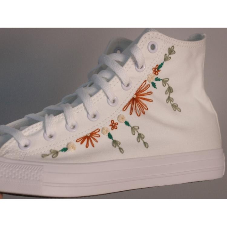 Fall Embroidered Monochrome White Converse, Hand Embroidered Shoes