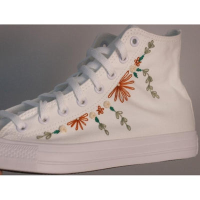 Fall Embroidered Monochrome White Converse, Hand Embroidered Shoes